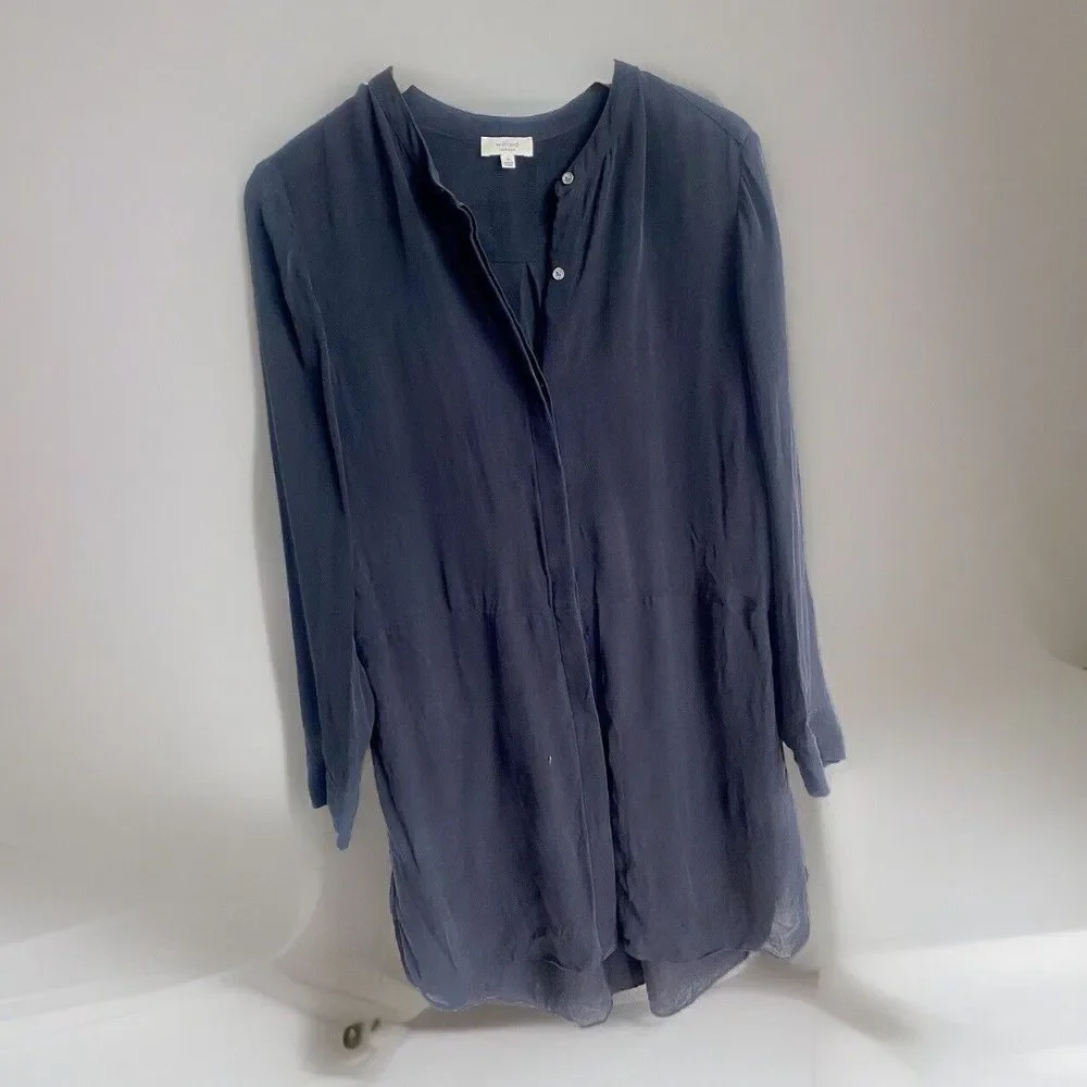 Wilfred Aritzia Women's M Bossut 100% SILK Shirt Dress Black Long Sleeve Button - Picture 1 of 10